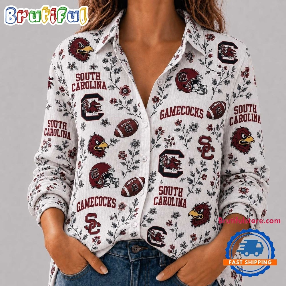 South Carolina Gamecocks NCAA College Spirit Blossoms Women Casual Shirt