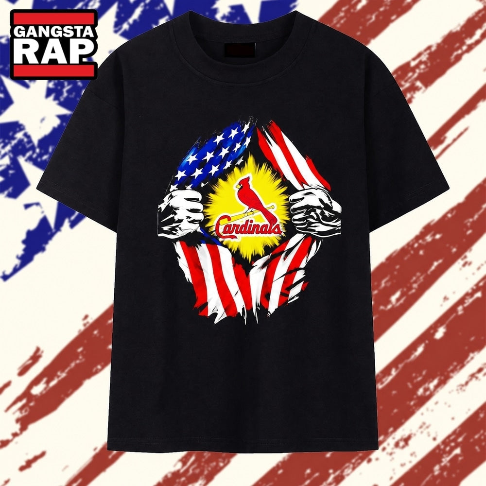 St Louis Cardinals American flag ripped chest T Shirt