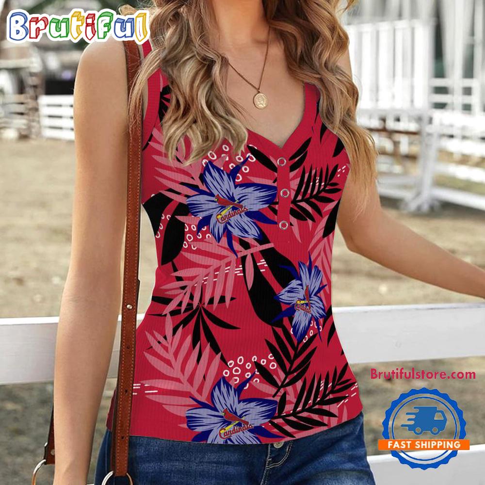 St. Louis Cardinals Hibiscus Pattern Women’s V-Neck Ribbed Tank Top