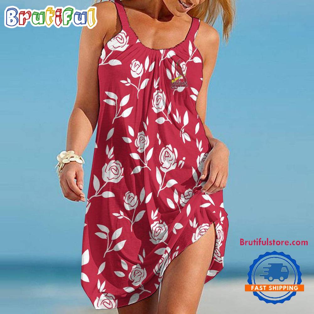 St. Louis Cardinals Rose Pattern Women’s Summer Beach Sling Dress