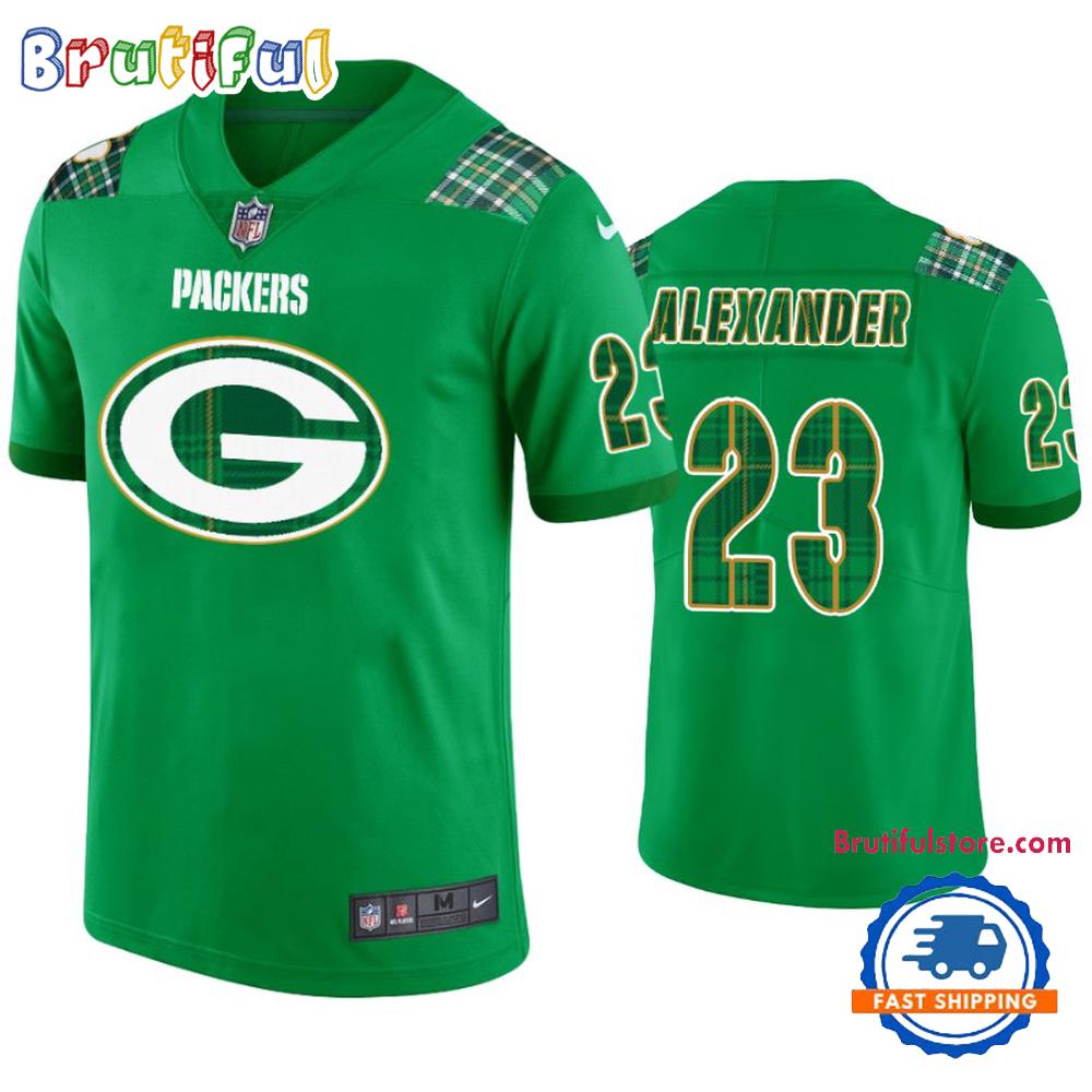 St. Patricks Day Green Bay Packers #23 Jaire Alexander Kelly Green Football Jersey