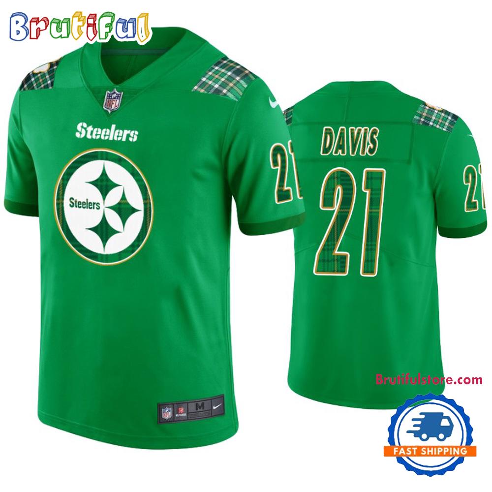 St. Patricks Day Pittsburgh Steelers #21 Sean Davis Kelly Green Football Jersey