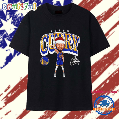 Steph Curry with Santa hat Golden State Warriors caricature signature T Shirt