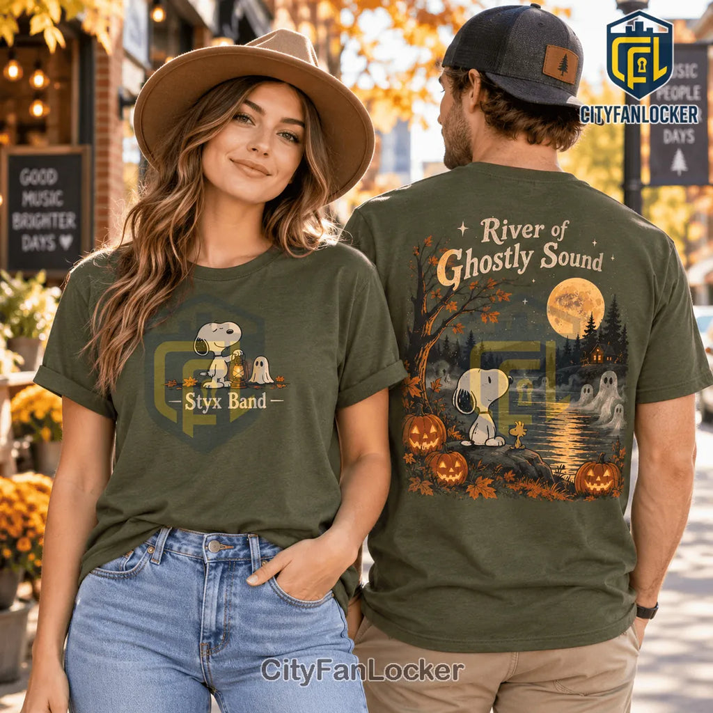 Styx Band Snoopy River of Ghostly Sound Olive Green T-Shirt