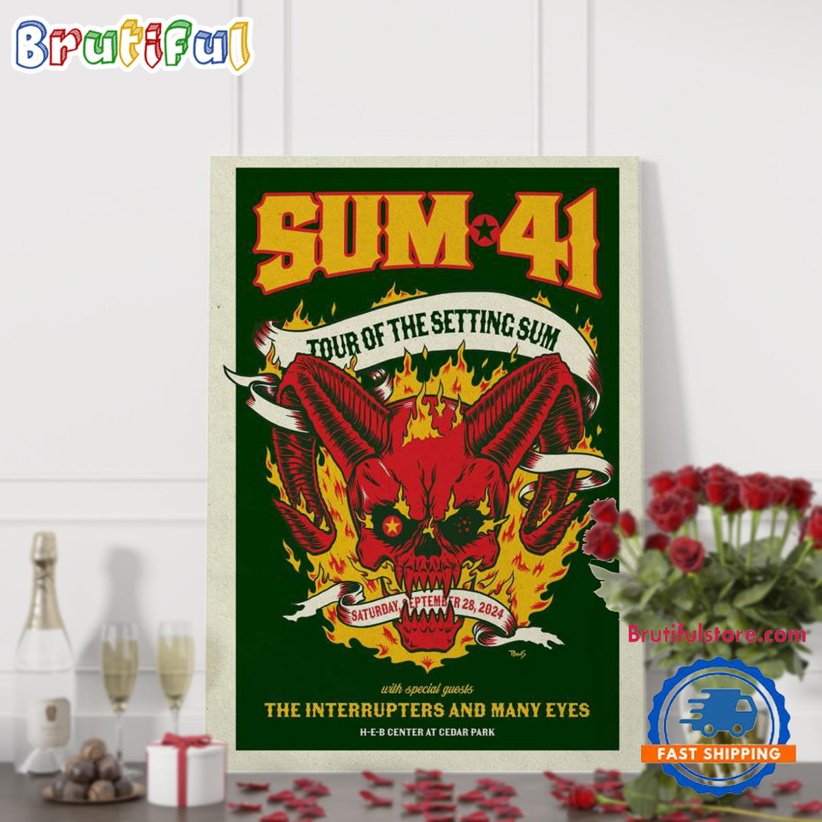 Sum 41 H-E-B Center Cedar Park TX Sept 28 2024 Tour Poster Canvas Art