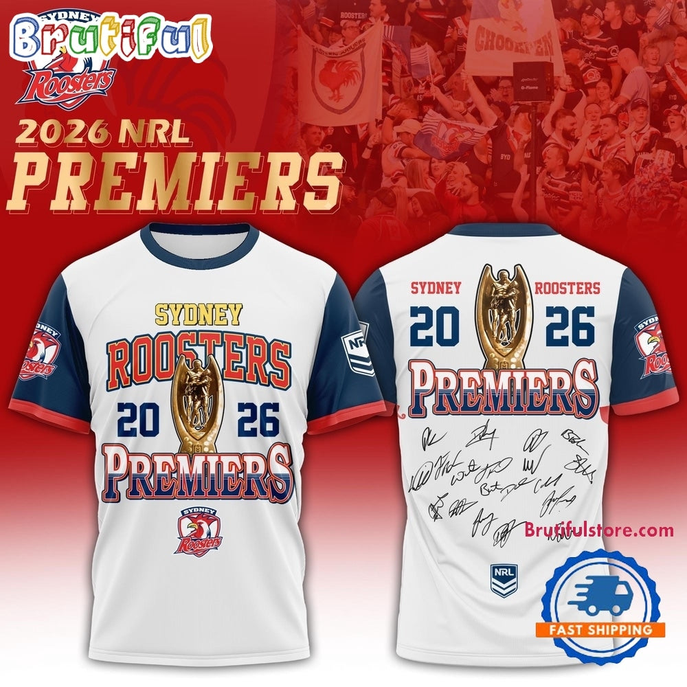 Sydney Roosters 2026 NRL Premiers Signature White T Shirt