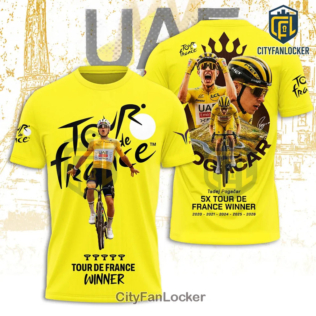 Tadej Pogacar 2026 Tour de France Champion Yellow Hoodie