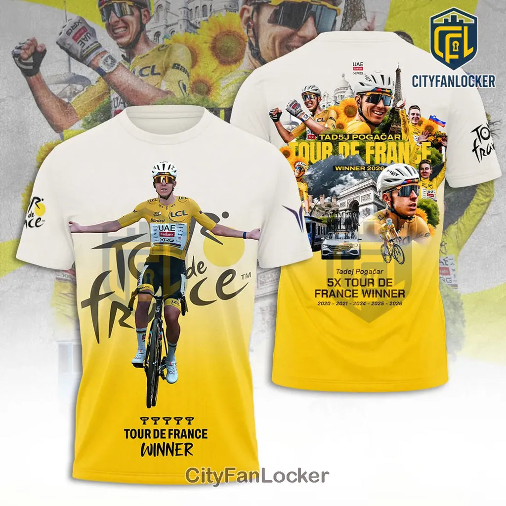 Tadej Pogacar 5x Tour de France Winner Yellow Hoodie