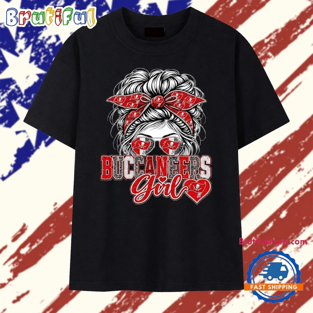 Tampa Bay Buccaneers Girl NFL Football Messy Bun T Shirt