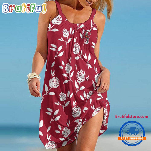 Tampa Bay Buccaneers Rose Pattern Women’s Summer Beach Sling Dress