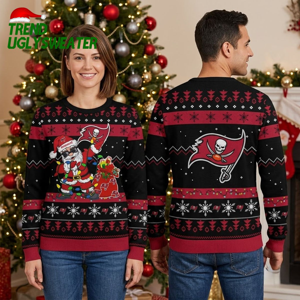 Tampa Bay Buccaneers Santa Claus And Skull Flag Ugly Christmas Sweater