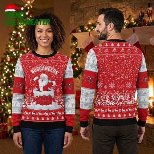 Tampa Bay Buccaneers Santa Climbing Chimney Ugly Christmas Sweater