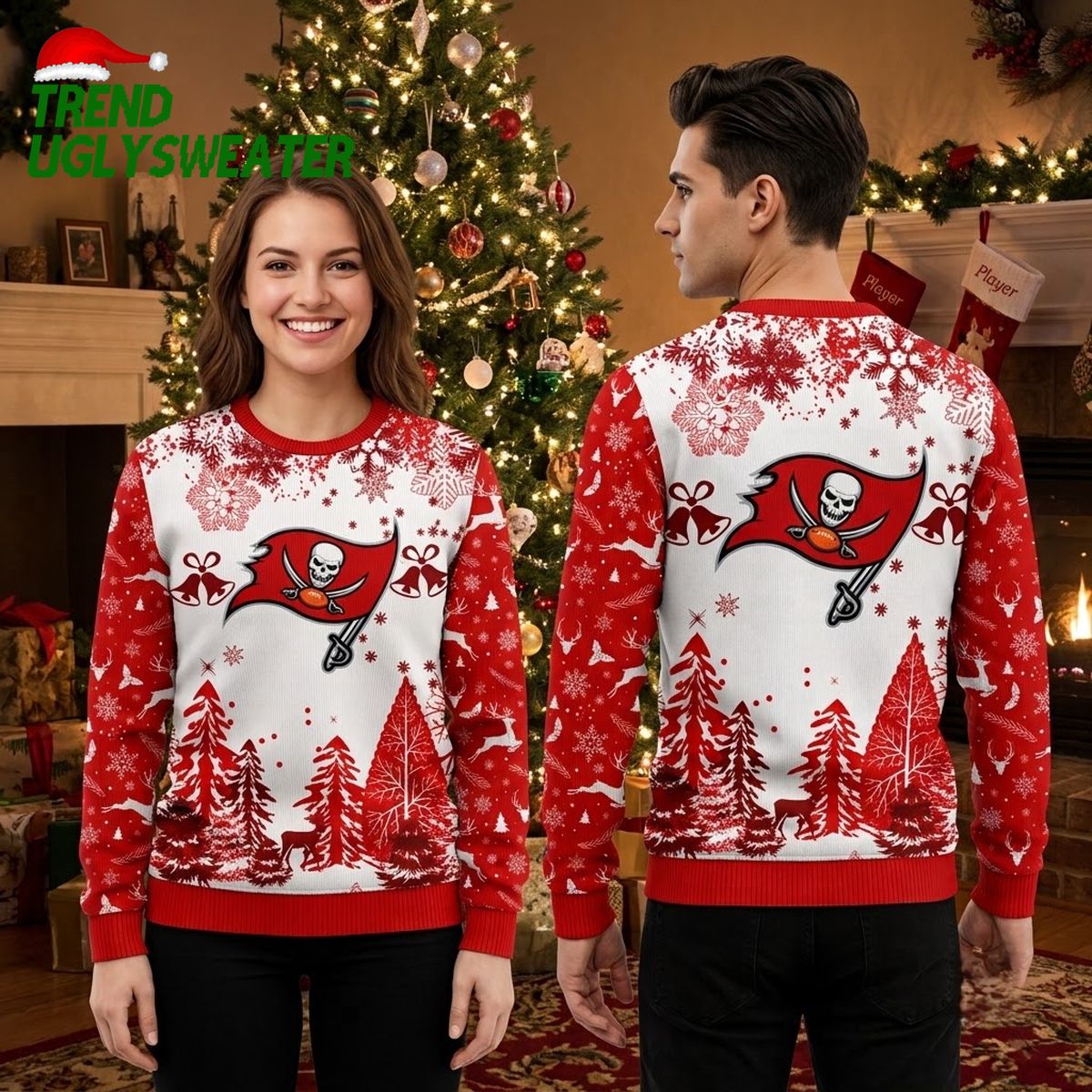 Tampa Bay Buccaneers Skull And Crossbones Christmas Tree Ugly Christmas Sweater