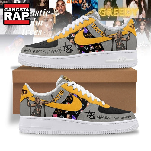 Tate McRae Baby Don’t Get Greedy Grey & Yellow Pop Concert Air Force 1 Shoes, Music Air Force 1 Shoes