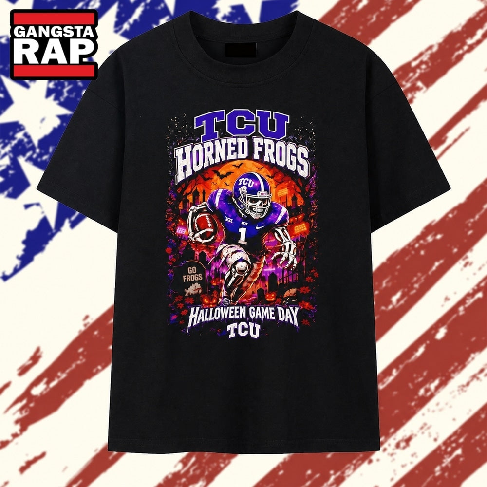 TCU Horned Frogs Halloween Game Day Skeleton Football Player T Shirt