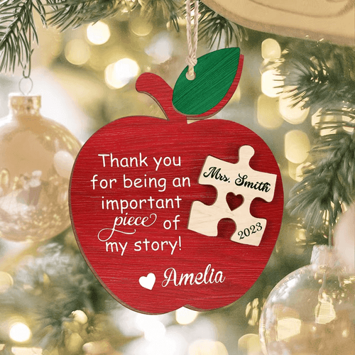 Teacher Christmas Ornament - Personalized 2 Layers Wooden Ornament - Christmas Gift for Teacher, Kindergarten, Preschool, Pre K, Paraprofessional