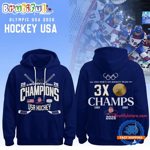 Team USA 2026 Olympic Men’s Ice Hockey Champions Limited Edition Blue Hoodie T-Shirt