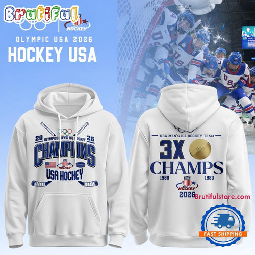Team USA 2026 Olympic Men’s Ice Hockey Champions Limited Edition White Hoodie T-Shirt