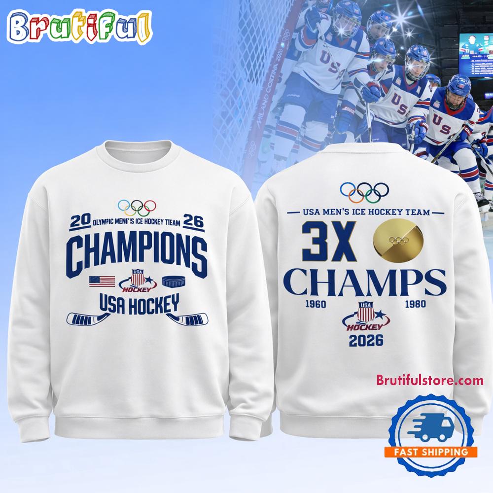 Team USA 2026 Olympic Men’s Ice Hockey Champions Limited Edition White Hoodie T-Shirt