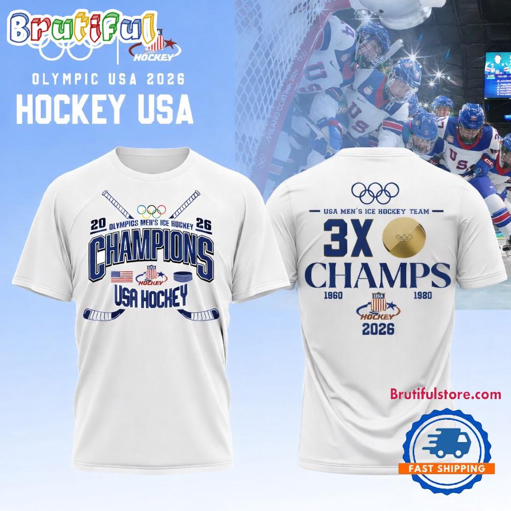 Team USA 2026 Olympic Men’s Ice Hockey Champions Limited Edition White Hoodie T-Shirt