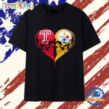 Temple Owls x Pittsburgh Steelers skulls face to face heart shape distressed T Shirt