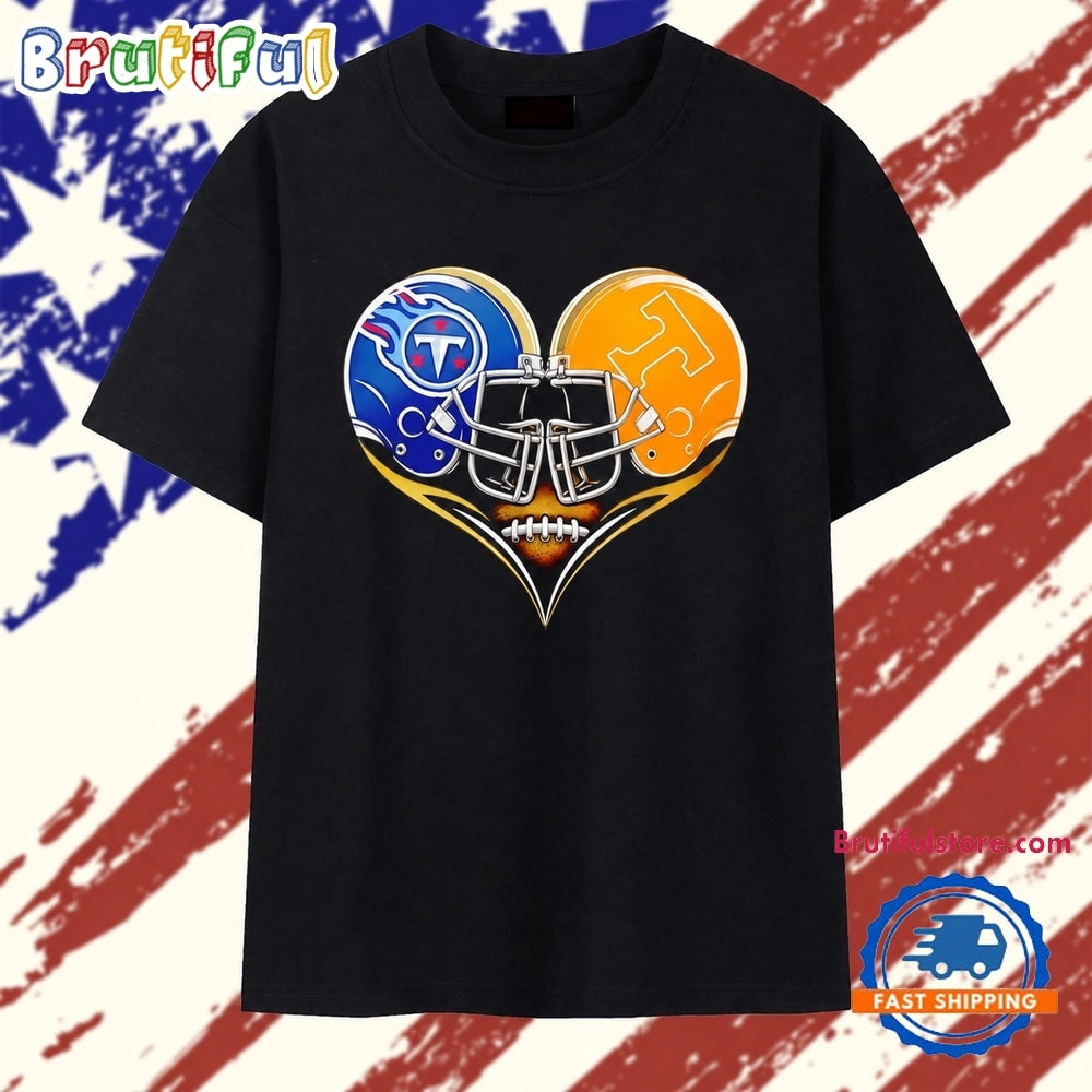 Tennessee Titans and Tennessee Volunteers Football Heart T Shirt