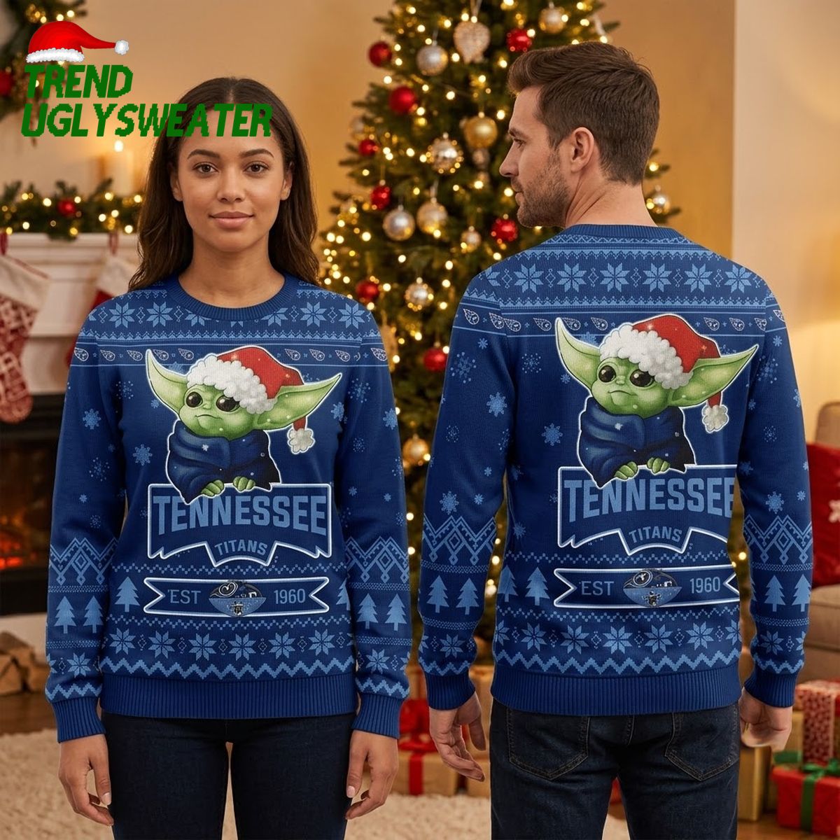 Tennessee Titans Baby Yoda Santa Hat Ugly Christmas Sweater