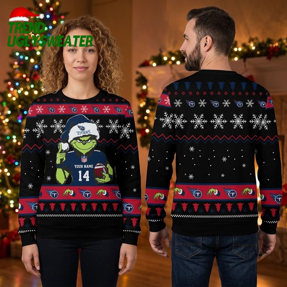 Tennessee Titans Grinch Football Snowflake Ugly Christmas Sweater