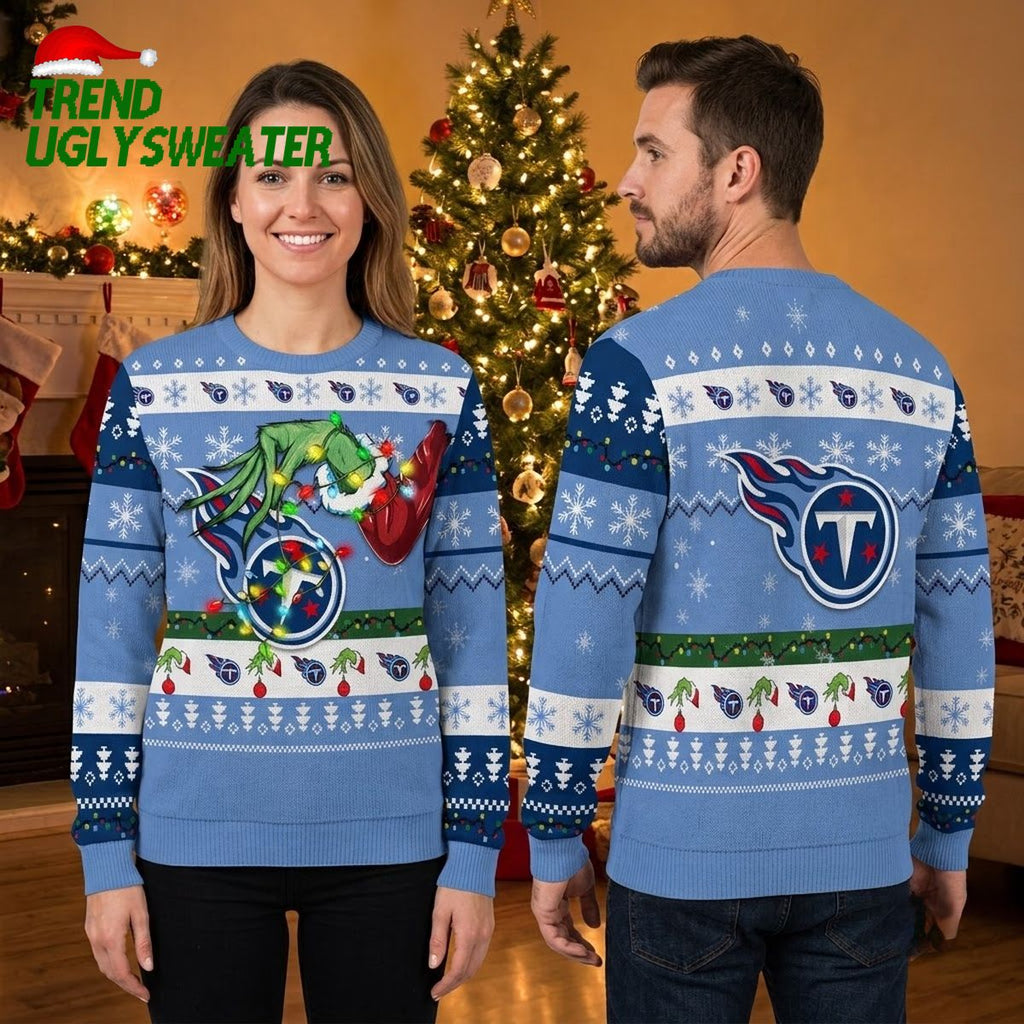 Tennessee Titans Grinch Wearing Christmas Lights Ugly Christmas Sweater