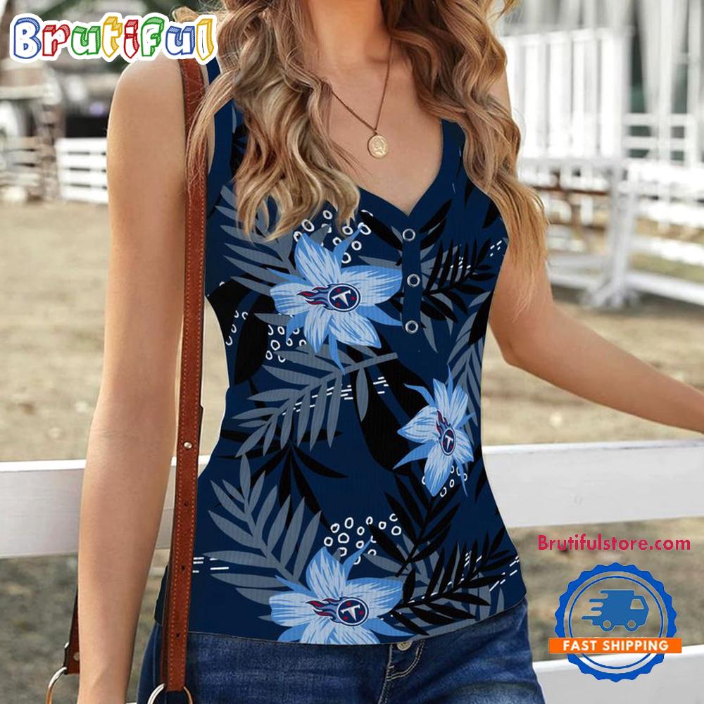 Tennessee Titans Hibiscus Pattern Women’s V-Neck Ribbed Tank Top