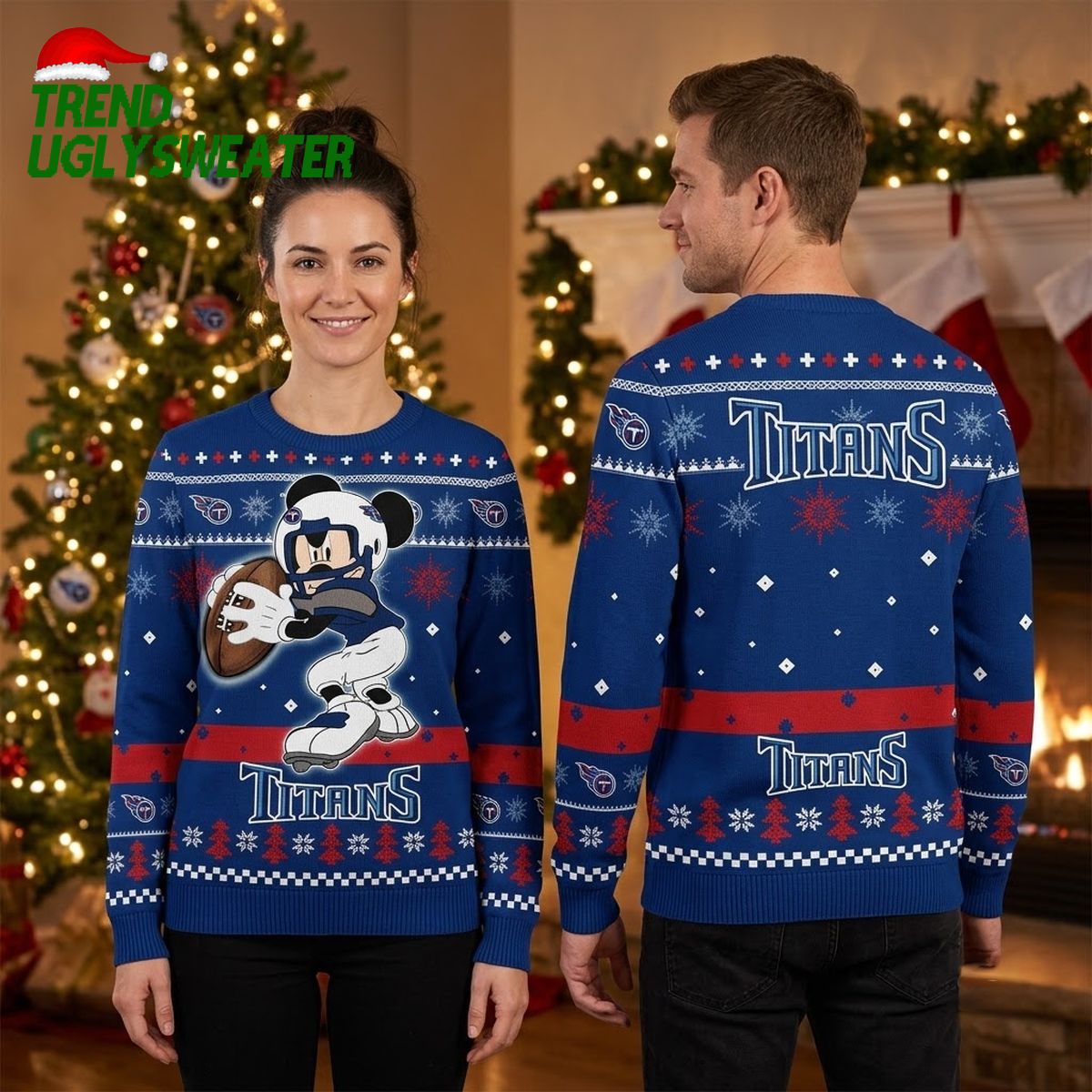 Tennessee Titans Mickey Mouse Throwing Football Ugly Christmas Sweater