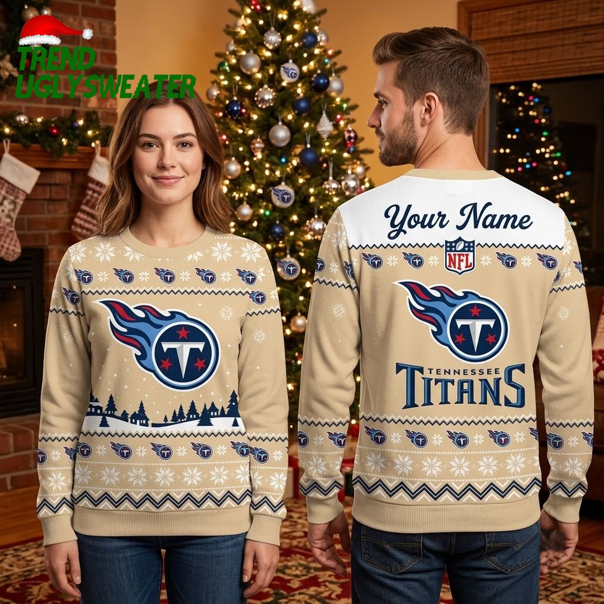 Tennessee Titans Santa Sleigh Custom Name Ugly Christmas Sweater