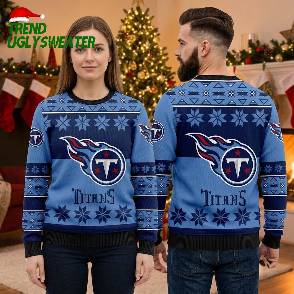 Tennessee Titans Snowflake Logo Ugly Christmas Sweater