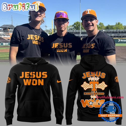 Tennessee Volunteers Baseball JESUS WON Black Hoodie T-Shirt