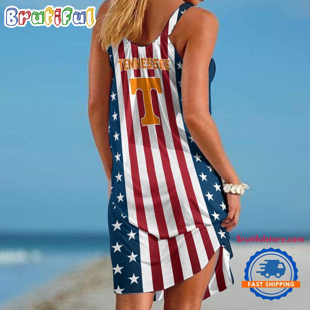 Tennessee Volunteers In My Veins USA In My Heart Independence Day Women’s Summer Beach Sling Dress
