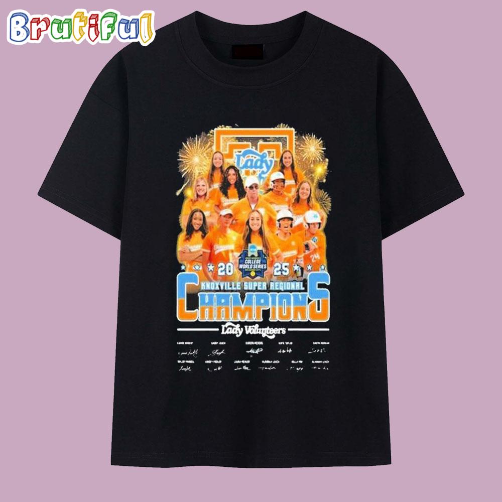Tennessee Volunteers Lady 2025 Knoxville Super Regional Champions Signatures T Shirt