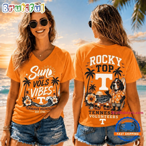 Tennessee Volunteers NCAA Sunset and Beach Vibes V neck T Shirt