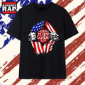 Texas A and M University American flag ripped chest T Shirt