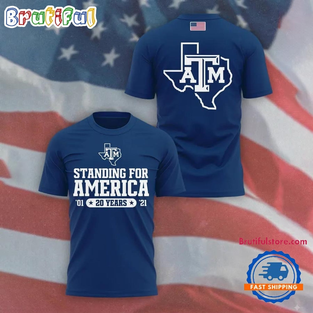 Texas A&M Aggies 20 Years Standing For America Blue T Shirt