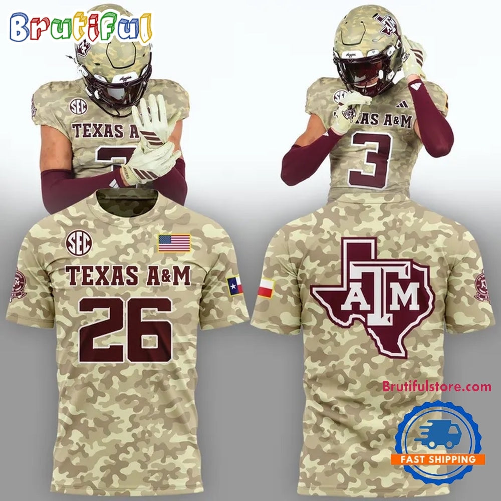 Texas A&M Aggies 2026 Honor & Support Camo Hoodie T-Shirt