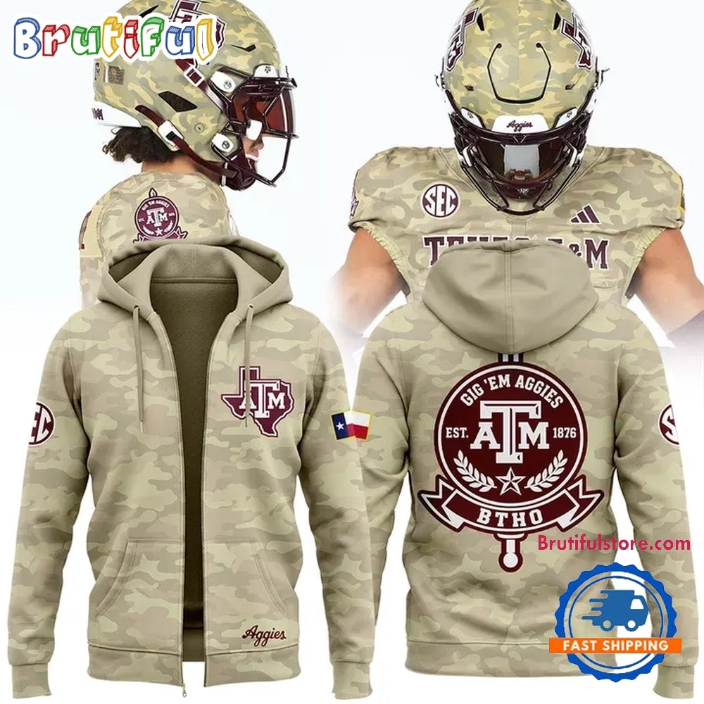 Texas A&M Aggies 2026 Honor & Support Camo Hoodie T-Shirt