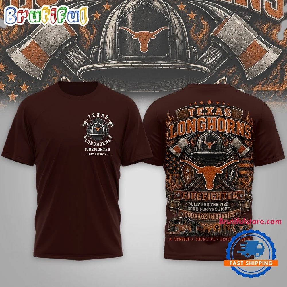 Texas Longhorns 2026 NCAA Firefighter Built for the Fire 3D Shirt