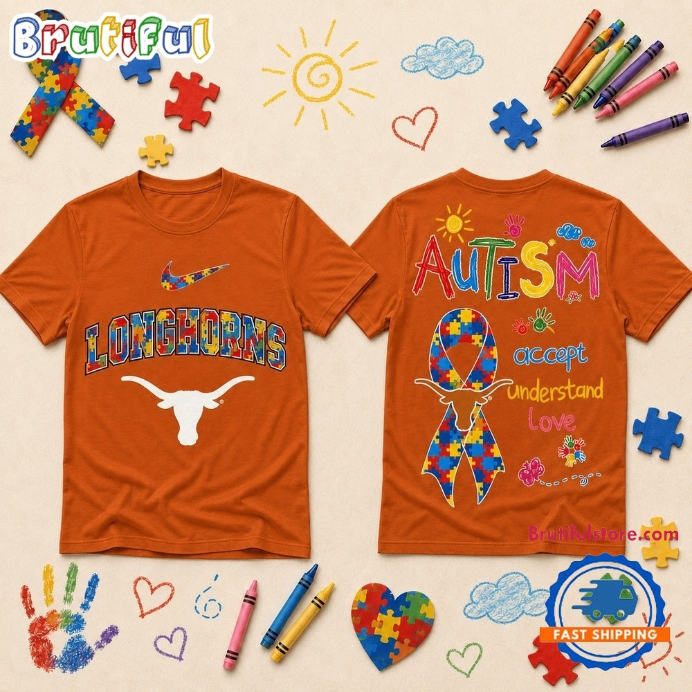 Texas Longhorns NCAA Autism Awareness Puzzle Ribbon T Shirt