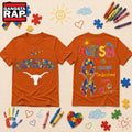 Texas Longhorns NCAA Autism Awareness Puzzle Ribbon Hoodie T-Shirt