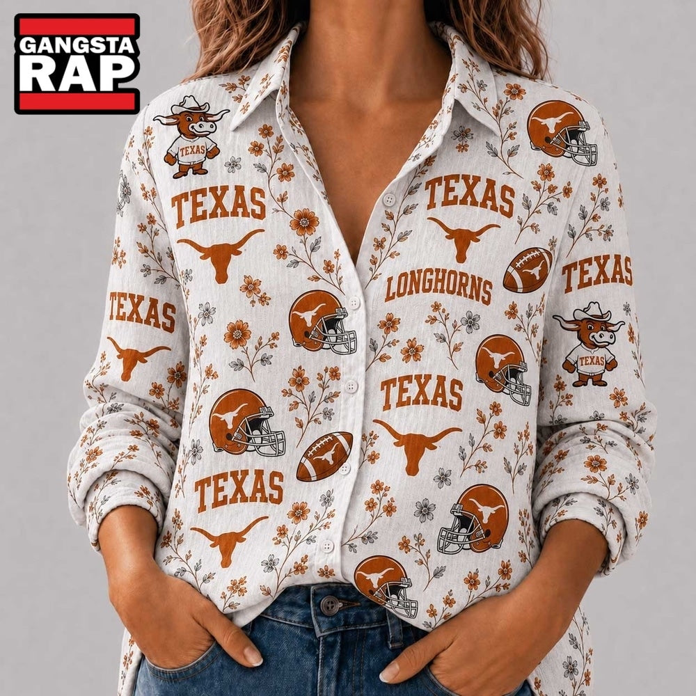 Texas Longhorns NCAA College Spirit Blossoms Women Casual Shirt
