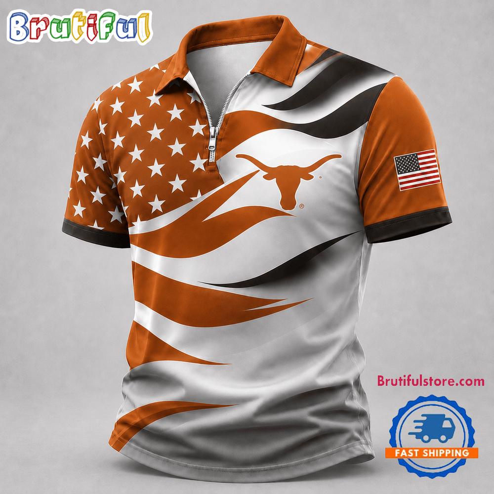 Texas Longhorns NCAA Freedom Wave Zipper Polo Shirt