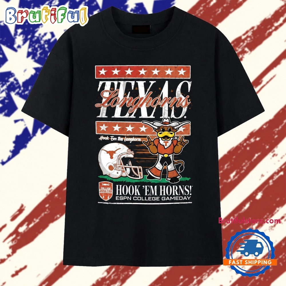 Texas Longhorns NCAA Hook Em The Longhorn Horns Espn College Gameday Cartoon Mascot Football Helmet T Shirt