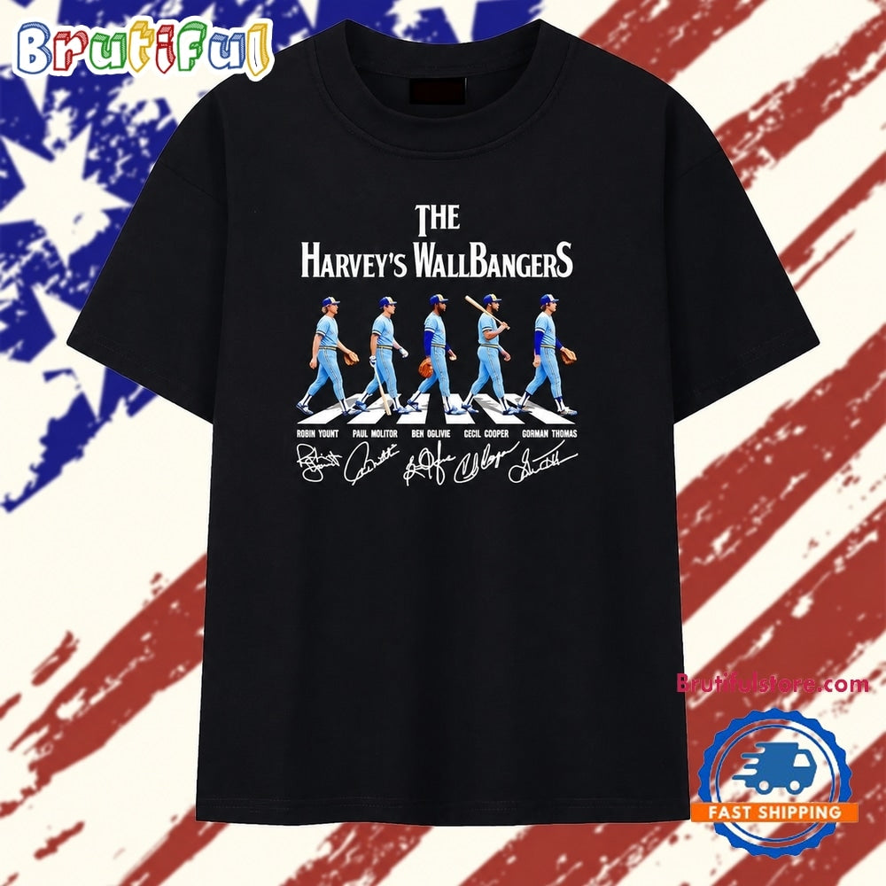 The Harvey’s Wallbangers Milwaukee Brewers legends walking across signature T Shirt