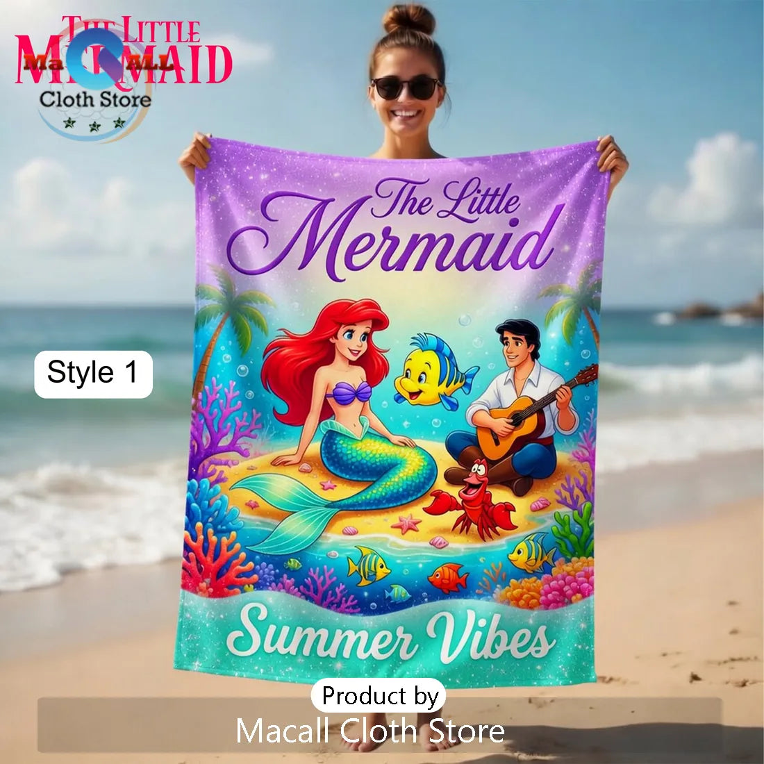The Little Mermaid Disney Ariel & Friends Summer Vibes Beach Towel