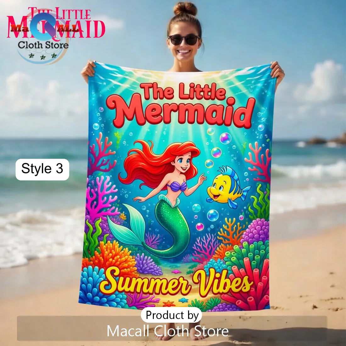 The Little Mermaid Disney Ariel & Friends Summer Vibes Beach Towel